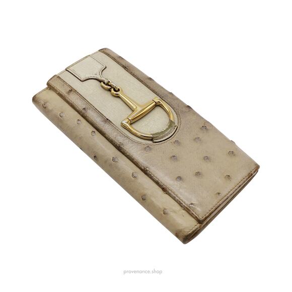 🔴 Gucci Horsebit Long Wallet - Ivory Ostrich Leather - Picture 4 of 10